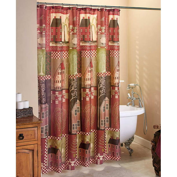 Famous Home HOMESTEAD Country Primitive Patchwork Folk Art Fabric Shower Curtain